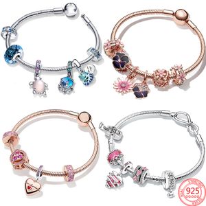 New Popular 925 Sterling Silver Bracelet Romantic Pink Hot Air Balloon Heart Travel Passport Pandora Charm Bracelet Girls Jewelry Fashion Accessories Gifts