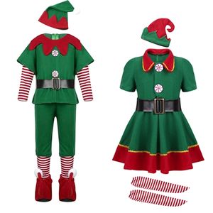 Special Occasions Christmas Santa Claus Costume Green Elf Cosplay Family Carnival Party Year Fancy Dress Clothes Set For Men Women Girls Boys 220830
