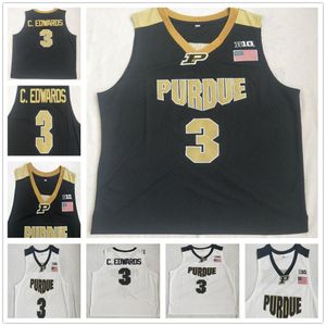 NCAA Purdue Boilermaker 3 C. Edwards College Basketball genähte Herren-Trikots in der Farbe Schwarz-Weiß-Trikot