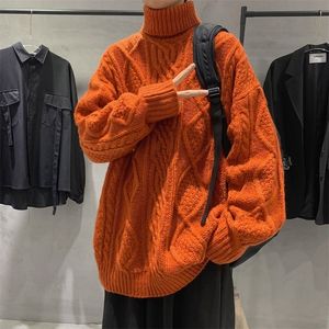 Men suéteres laranja Turtleneck de pescoço Harajuku Vintage Hip Hop Streetwear Clothes 220831