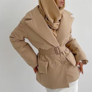 Womens Down Parkas Fandy Lokar Turn Collar Fashion Double Breasted Coats Elegant Autumn Cotton Jackets Female Ladies 220830