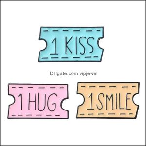 Pins Brooches Ticket Smile Hug Kiss Words Lapel Pins Badges Brooches Men Women Girls Cute Summer Funny Jewelry Cartoon Dhseller2010 Dhofr