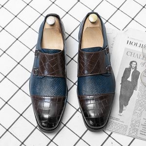 Scarpe da uomo monaco classiche motivi di coccodrillo puring a doppia fibbia affari casual festa quotidiano ad056