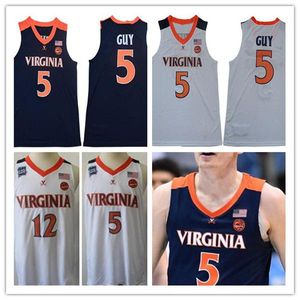 2019 #5 Kyle Guy UVA NCAA Финал четыре 12 De Andre Hunter Champions Virginia Cavaliers White Jersey Men Basketball Navy Blue J