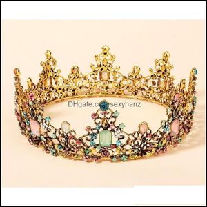 Tiaras Crystal vintage królewski król King Tiaras and Crowns Mężczyźni/Kobiety konkurs na baludem do włosów ozdoby ślubne Access Sexyhanz Dhynr