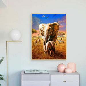 African Savannah Elephant Giraffe Canvas Art Painting Plakaty i drukowanie Skandynawii Cuadros Wall Art Picture do salonu