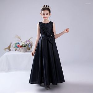 Vestidos de menina Vestido de dama de honra júnior Girls pretos Concurso formal Princesa Vestido Long Flor para a festa da noite de casamento Elegant 2022