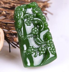 Colares pendentes de bambu verde -pingente Emerald Jasper Gem Jóia de Jóia de Amuleto