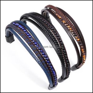 Tennis Men Fashion Classic Business Tennis Armband Casual Handmade Creative Glossy Metal Mtilayer Leather Armband 2022030 Lulubaby Dhnr0