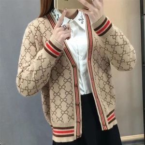 Women's Print Vintage Knitted Sweater Jacket Korean Fashion Chic Long Sleeve Luxury GGity Lette Cardigan Coat Elegant Clothes