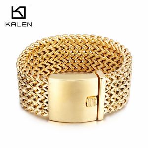 Bangle Kalen Rostfritt stål Länkkedjelband Högpolerad Dubai Gold Mesh -armband Män coola smycken Tillbehör Gåvor 220831