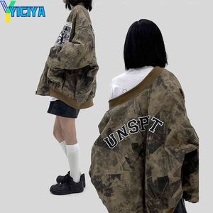 Kvinnorjackor Yiciya Bomber Woman Varsity Jacket Tie Dye Oversize Long Sleeve American Baseball Jacket 2022 Female Coat Winter Vintage Unisex T220830