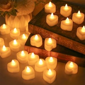 Candele 24Pcs Candela a led senza fiamma per la casa Festa di Natale Decorazione di nozze Heartshaped Electronic BatteryPower Tealight 220830