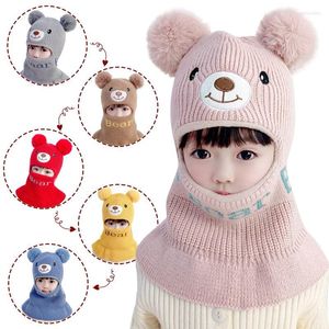 Berretti Limber Hat GirlBoy Protection Hats Toddler Bear Baby Outdoor Hairball Ear Sciarpa Knit Wear Set integrato Pelle Donna