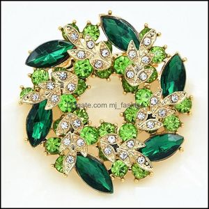 Pins Broschen 2 Zoll vergoldet grün und Limette Strass Kristall Kranz Blumenbrosche C3 Drop Lieferung 2021 Schmuck Mjfashion Dh8Nb