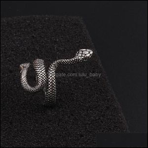 Cluster Rings Men Punk Cool Retro Classic Black Sier Stainless Steel Snake Ring Fashion Rings Jewelry Gift582 T2 Drop Deliver Lulubaby Dhy9K