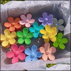 Hair Clips Barrettes 7.5Cm Solid Color Flower Shaped Hair Claws Frosted Clip For Women Ponytail Barrettes Girls Candy Dhseller2010 Dhxc3