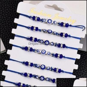 Bracelets de charme Couples Mulheres 12pcs/conjuntos azuis Turkish Evil Eye Charms Bracelets Cristal Sórcio ajustável Cadeia de corda Tornilhas C Lulubaby dhj9i