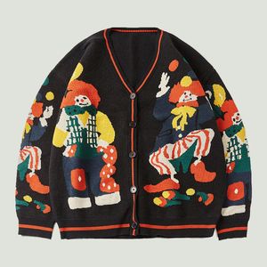 Maglioni da uomo Hip Hop Divertente Clown Maglione cardigan lavorato a maglia stampato Uomo Harajuku Streetwear Cotone Casual Oversize Maglione lavorato a maglia con bottoni Unisex 220831