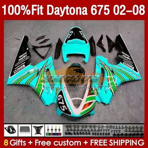 Daytona 675 R CC 675R 02 03 04 05 05 06 07 08 KIT 148NO.121 675CC 2002-2008 Daytona675 2002 2003 2004 2005 2005 2007 2008 OEM Fairing Glossy Cyan