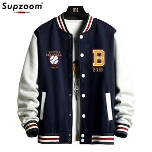 Giacche da uomo Supzoom Arrivo Lettera Manica a coste Cotone Moda monopetto Casual Bomber Giacca da baseball Cappotto cardigan allentato 220830