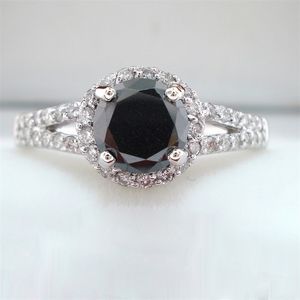 Anéis de casamento de anel solitário 14k ouro branco preto redondo 3 9mm laboratório diamante solitaire anel de noivado com stoens laterais para mulheres 220829