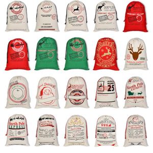 12 Styles Christmas Gift Bag Pure Cotton Canvas Drawstring Sack Bags With Xmas Santa Design SN4122