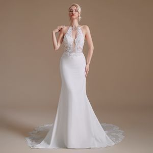 Sjöjungfru brud bröllopsklänning tryckt präglad design sexig stropplös rygglös smal ys00065