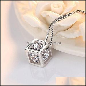 Collane con ciondolo Nuovo 925 Sterling Sier Collane da donna Fashion Love Cube Ciondolo di alta qualità Zircone Clavicola Catena Gioielli Lunghezza 4 Dhie1