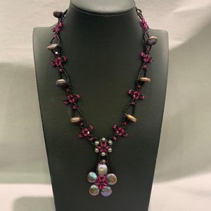 Halsketten mit Anhänger, natürliche Süßwasserperlen-Halskette, Blumenkristall, Handarbeit, nur 1 Stück, das gleiche wie auf dem Bild, Modeschmuck