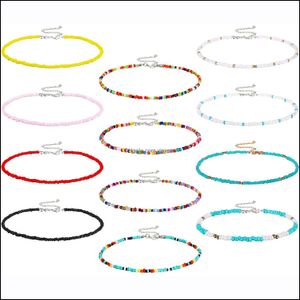 Chokers 12pcs boho szkło koraliki nasion Choker Naszyjnik Kolorfowy koraliki z koraliki na plażę Naszyjniki dla kobiet Drop dostawa 2021 Biżuteria Dhalh