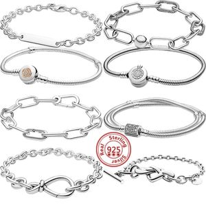 Bangle 925 Sterling Silver Basic Snake Chain ME Link Knotted Heart TBar Bracelets Fit Original Brand Charm Women DIY Bracelet Jewelry 220831