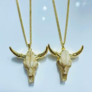 Collane con ciondolo Moda Trendy Long Horns Bullhead Bone Dorato Fascino marginale Regolabile Fidanzata Uomini Collana Gioielli