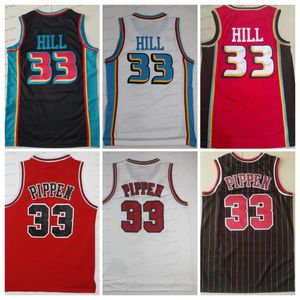 Maglia da basket retrò Grant Hill 33 Scottie Pippen Bianco Rosso Blu Maglie cucite da uomo in rete traspirante