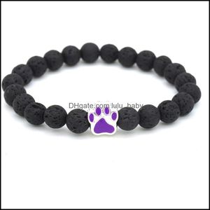 Perlenstränge 10 Farben Hundepfote 8 mm schwarze Lavasteinperlen Strang Armband ätherisches Öl Diffusor Armbänder Vulkangestein Fußabdruck Dhqwf