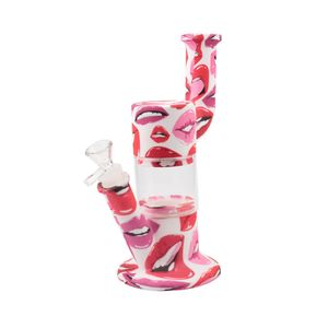 Fodd grade 8.7" Hookahs Silicone Bongs Water Transfer Printed Water Pipe With Diffuse Downstem Small Mini Oil Dab Rig Portable Accessories