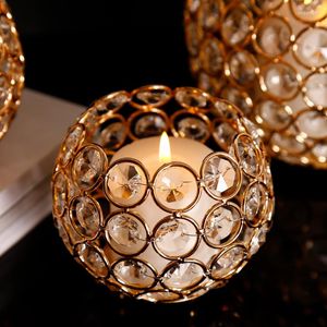 Titulares de vela Gold Crystal Ball Candlestick 8cm Lantern Candelabra Home Decoração Decoração de Ano de Casamento