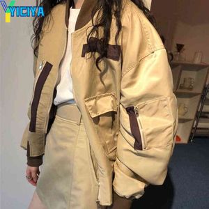 Kurtki damskie yiciya khaki bomber kobieta kurtka uniwerek Kurtki baseballowe Kurtki baseballowe damskie płaszcze zimowe moda nowa kobieca bombowca płaszcz Met T220830