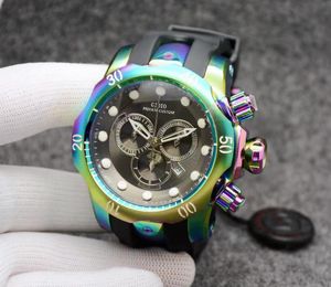 55mm High Quality Mens Quartz Chronograph Watch Black Green Gold Rubber Stainless Steel Luminous7545415645841025484