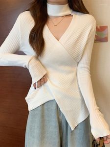 Women's Sweaters Women's Irregular Sweater Women Pullover Long Sleeve Top 2022 Winter Halter Knitted Chic Knitwear Korean Fashion