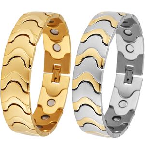 Bangle 16mm Gold Bated Aço inoxidável masculino Pulseiras de terapia magnética para alívio da dor da artrite e pulseira de túnel do carpo para homens 220831