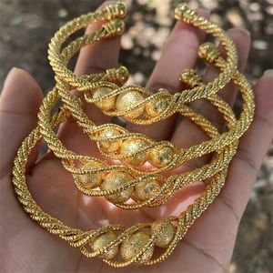 Bangle 4pcs Ethnic Bead Gold Color Dubai Bangles For Women 24K Ball Copper Saudi Arabic Bracelet Girls Africa Bangles Wedding jewelry 220831