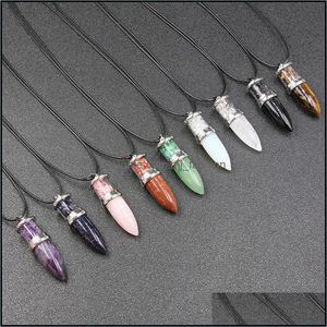 Pendant Necklaces Natural Amethyst Gravel Rose Quartz Pendant Crystal Necklace Hexagon Prism Pendum Shape Chakra Healing Dhseller2010 Dhmbd