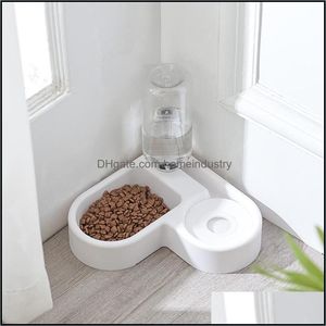 Ciotole per gatti Alimentatori Doppia mangiatoia Matic Acqua potabile Pet Dog Cat Fontana e Ciotole per alimenti in acciaio inossidabile Design per do Homeindustry Dh4Qo