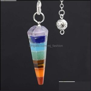 H￤nge halsband 7 lager Rainbow Pillar Divination Crystal Dowsing Point Yoga Pendant Pendums Pendants AMET Wicca Pend Dhseller2010 DHYZ5