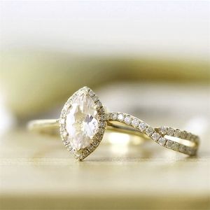 Solitaire Ring Wedding Rings 14k Yellow Gold Marquise Förlovningsring Set 14ctw 5x10mm för kvinnor i fina smycken 220829