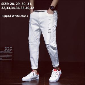 Мужские джинсы, белые мужские рваные шаровары для мальчиков, джинсовые потертые черные брюки, весна-лето, мужские большие размеры 38, 40, 42, большие ковбойские брюки 220831