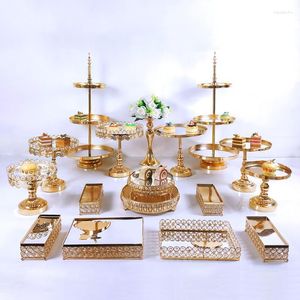 Bakeware Tools Silver Gold 7-17pcs Electroplate Metal Crystal Cake Stand Set Display Wedding Birthday Party Dessert Cupcake Plate Rack