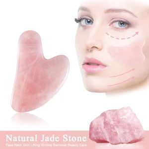 Arts and Crafts Rose Quartz Gua sha Thin Lifting Tool Jade Face Neck Anti Wrinkle Natural Stone Relaxation Skin Massage Beauty