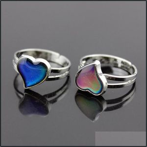 Band Rings New Heart-Shaped Discoloration Rings For Women Opening Peach Heart Ring Love Temperature Change Color Size Adjust Yydhhome Dh92S